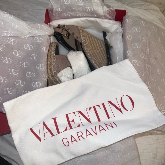 Valentino Garavani Espadrille Double rock stud grainy calf skin wedge - Picture 3 of 7